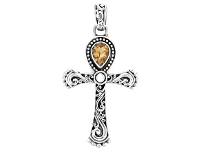 Citrine Sterling Silver With 18K Yellow Gold Accent Cross Pendant 0.53ct