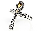 Citrine Sterling Silver With 18K Yellow Gold Accent Cross Ring 0.28ct