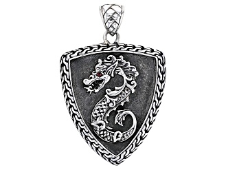 Ruby Accent Sterling Silver Carved Dragon Pendant 0.01ct