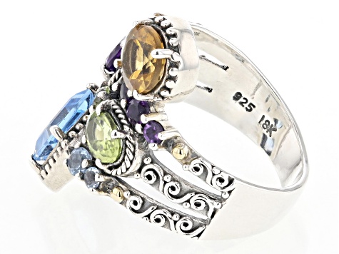 Multi-Stone Sterling Silver With 18K Yellow Gold Accent Multi-Row Ring 2.34ctw