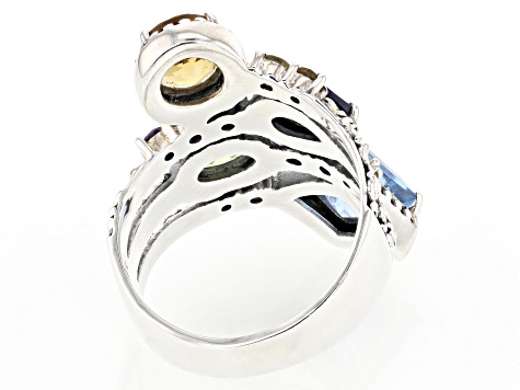 Multi-Stone Sterling Silver With 18K Yellow Gold Accent Multi-Row Ring 2.34ctw