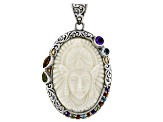 Multi-Stone Sterling Silver With 18K Yellow Gold Accent Carved Pendant 1.16ctw