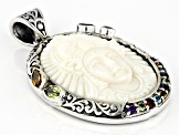 Multi-Stone Sterling Silver With 18K Yellow Gold Accent Carved Pendant 1.16ctw