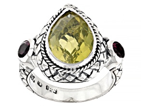 Lemon Quartz With Rhodolite Accent Sterling Silver Ring 5.42ct