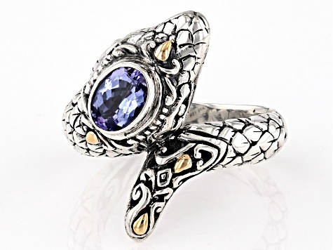 Tanzanite Sterling Silver With 18K Yellow Gold Accent Snake Wrap Ring 0.67ct