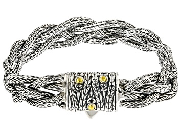Picture of Sterling Silver & 18K Yellow Gold Accent Dragon Bone Braided Chain Bracelet