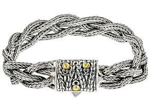 Sterling Silver & 18K Yellow Gold Accent Dragon Bone Braided Chain Bracelet