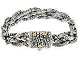 Sterling Silver & 18K Yellow Gold Accent Dragon Bone Braided Chain Bracelet