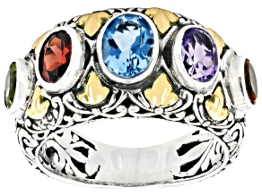 Multi-Stone Sterling Silver With 18K Yellow Gold Accent Ring 2.20ctw