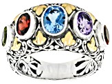 Multi-Stone Sterling Silver With 18K Yellow Gold Accent Ring 2.20ctw