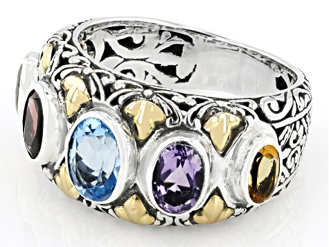 Multi-Stone Sterling Silver With 18K Yellow Gold Accent Ring 2.20ctw