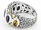 Multi-Stone Sterling Silver With 18K Yellow Gold Accent Ring 2.20ctw