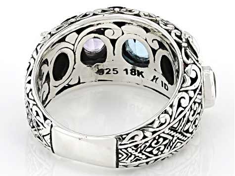 Multi-Stone Sterling Silver With 18K Yellow Gold Accent Ring 2.20ctw