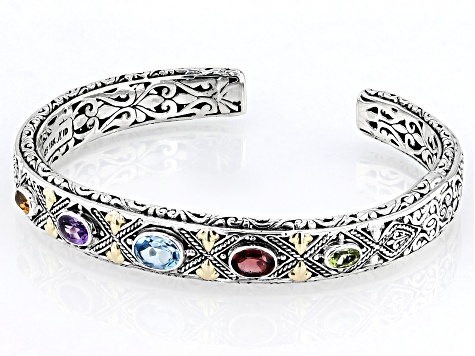 Multi-Stone Sterling Silver With 18K Yellow Gold Accent Cuff Bracelet 2.20ctw