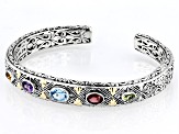 Multi-Stone Sterling Silver With 18K Yellow Gold Accent Cuff Bracelet 2.20ctw