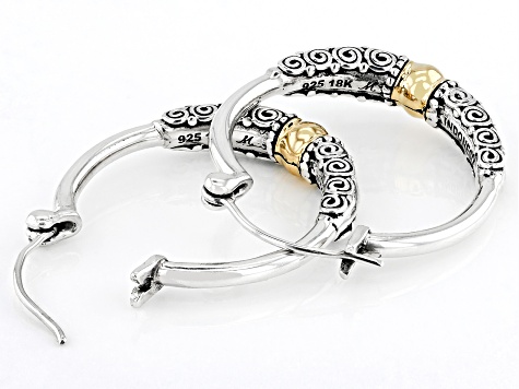Sterling Silver With 18K Yellow Gold Accents Filigree Hoop Earrings