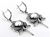 7.5-8mm Cultured Freshwater Pearl & Swiss Blue Topaz Sterling Silver Dragonfly Earrings 0.54ctw - BAL235