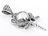 11.5-12mm White Cultured Mabe Pearl & Swiss Blue Topaz Sterling Silver Dragonfly Pendant 0.54ct