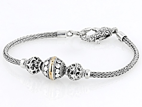 Sterling Silver & 18K Yellow Gold Accent Ball Station Bracelet