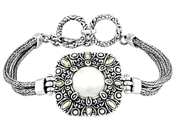 Picture of 12.5-13mm White Cultured Mabe Pearl Sterling Silver & 18K Gold Accent Bracelet