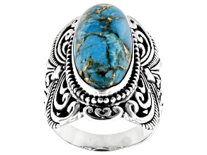 10x20mm  Blue Mohave Turquoise Sterling Silver Ring