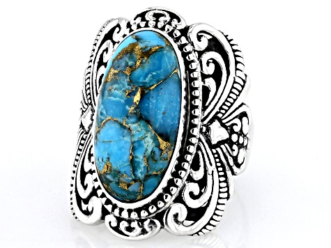 10x20mm  Blue Mohave Turquoise Sterling Silver Ring