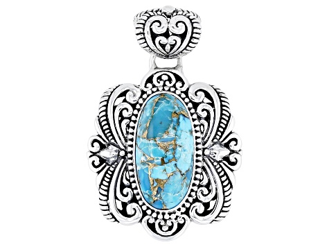 10x20mm Blue Mohave Turquoise Sterling Silver Pendant