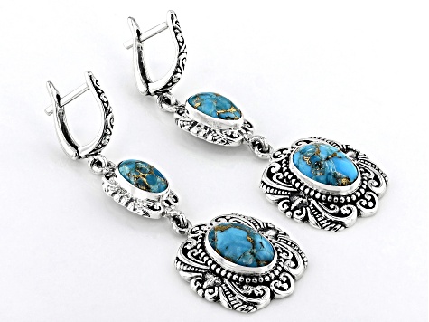 12x8mm & 10x6mm Blue Mohave Turquoise Sterling Silver Earrings