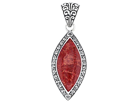 24x11mm Red Indonesian Coral Sterling Silver Pendant