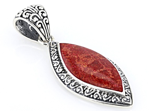 24x11mm Red Indonesian Coral Sterling Silver Pendant