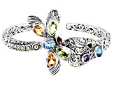 Multi-Stone Sterling Silver With 18K Gold Accents Dragonfly Cuff Bracelet 5.33ctw