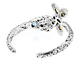 Multi-Stone Sterling Silver With 18K Gold Accents Dragonfly Cuff Bracelet 5.33ctw