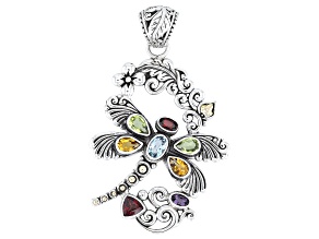 Multi-Stone Sterling Silver With 18K Gold Accents Dragonfly Pendant 2.77ctw