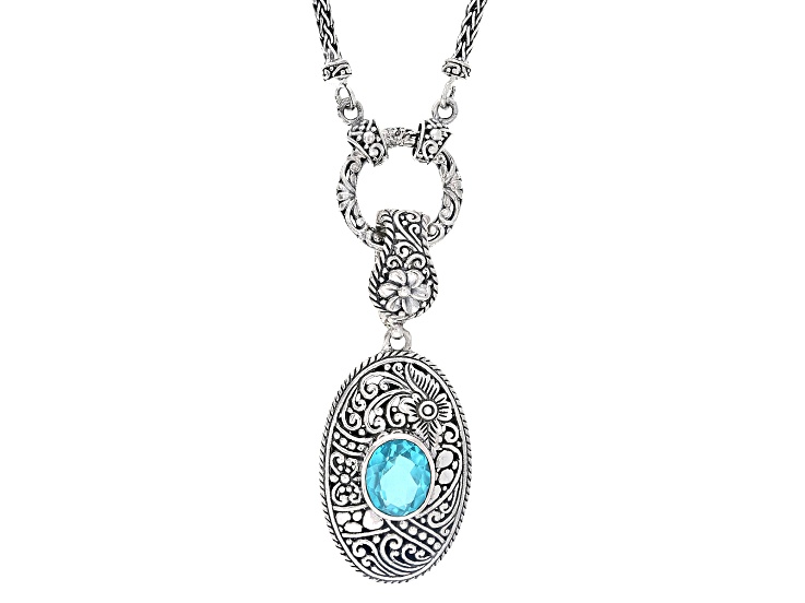 Paraiba Color Quartz Triplet Silver 20" Necklace With Removable Enhancer Pendant 3.60ct