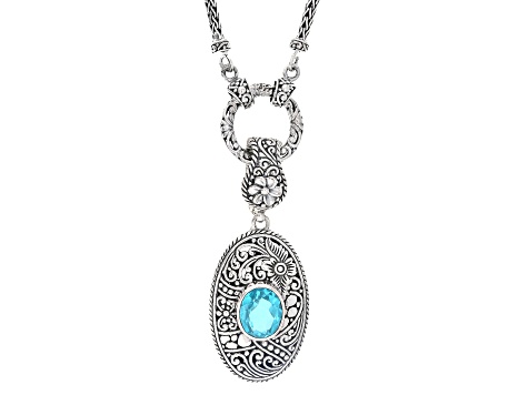 Paraiba Color Quartz Triplet Silver 20" Necklace With Removable Enhancer Pendant 3.60ct