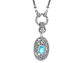 Paraiba Color Quartz Triplet Silver 20" Necklace With Removable Enhancer Pendant 3.60ct