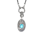 Paraiba Color Quartz Triplet Silver 20" Necklace With Removable Enhancer Pendant 3.60ct