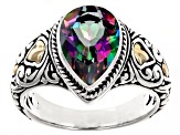 Magic Green™ Quartz Sterling Silver & 18K Yellow Gold Accents Scroll Ring 2.20ct