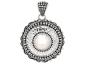 11.5-12.5mm White  Mabe Pearl Simulant Sterling Silver Beaded Pendant