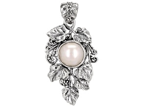 13-14mm White Mabe Pearl Simulant Sterling Silver Leaf Pendant