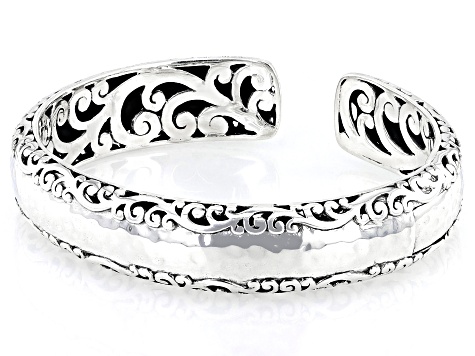 Sterling Silver Filigree & Hammered Cuff Bracelet