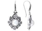 White Cultured Mabe Pearl Sterling Silver Floral Earrings 10-11mm