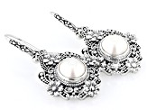White Cultured Mabe Pearl Sterling Silver Floral Earrings 10-11mm