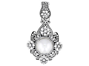 White Cultured Mabe Pearl Sterling Silver Floral Enhancer Pendant 13-14mm