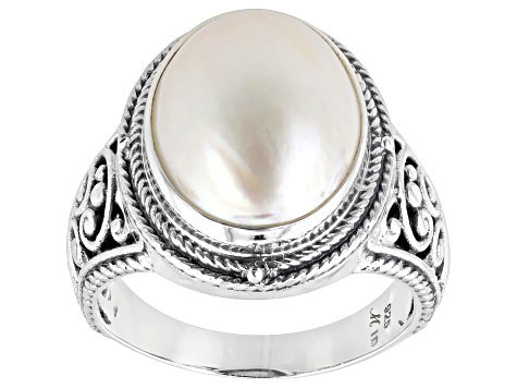 15.5x11.5mm Cultured Mabe Pearl Sterling Silver Solitaire Ring