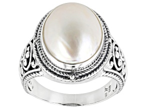 15.5x11.5mm Cultured Mabe Pearl Sterling Silver Solitaire Ring