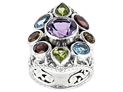 Multi-Gemstone Sterling Silver Statement Ring 8.03ctw