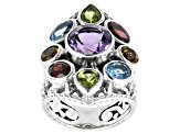 Multi-Gemstone Sterling Silver Statement Ring 8.03ctw