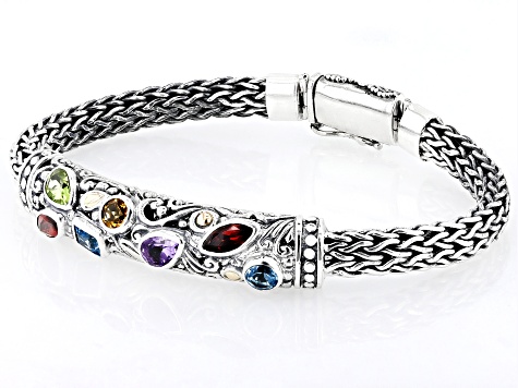Multi-Gemstone Sterling Silver Bracelet 2.17ctw