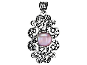 14.5-15mm Pink Mabe Pearl Simulant Sterling Silver Swirl Pendant